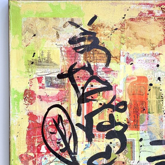 Healthy Life - Original Collage Art Signed Asian Fusion Painting 16”x20” - Picture 7 of 12